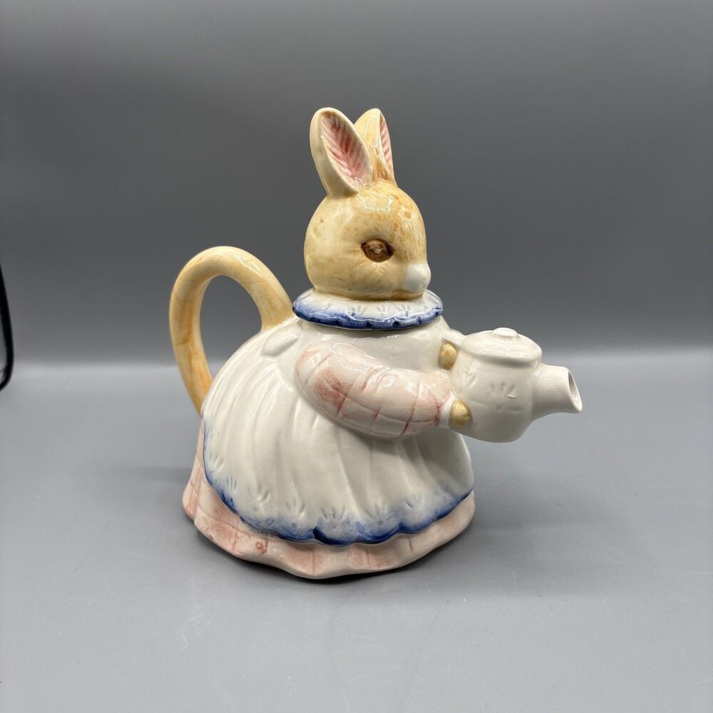 Bunny Rabbit Ceramic Teapot Spring Easter Kischy Garden Cottage